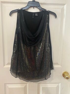 new directions Black Sequined Cowl-Neck Camisole
